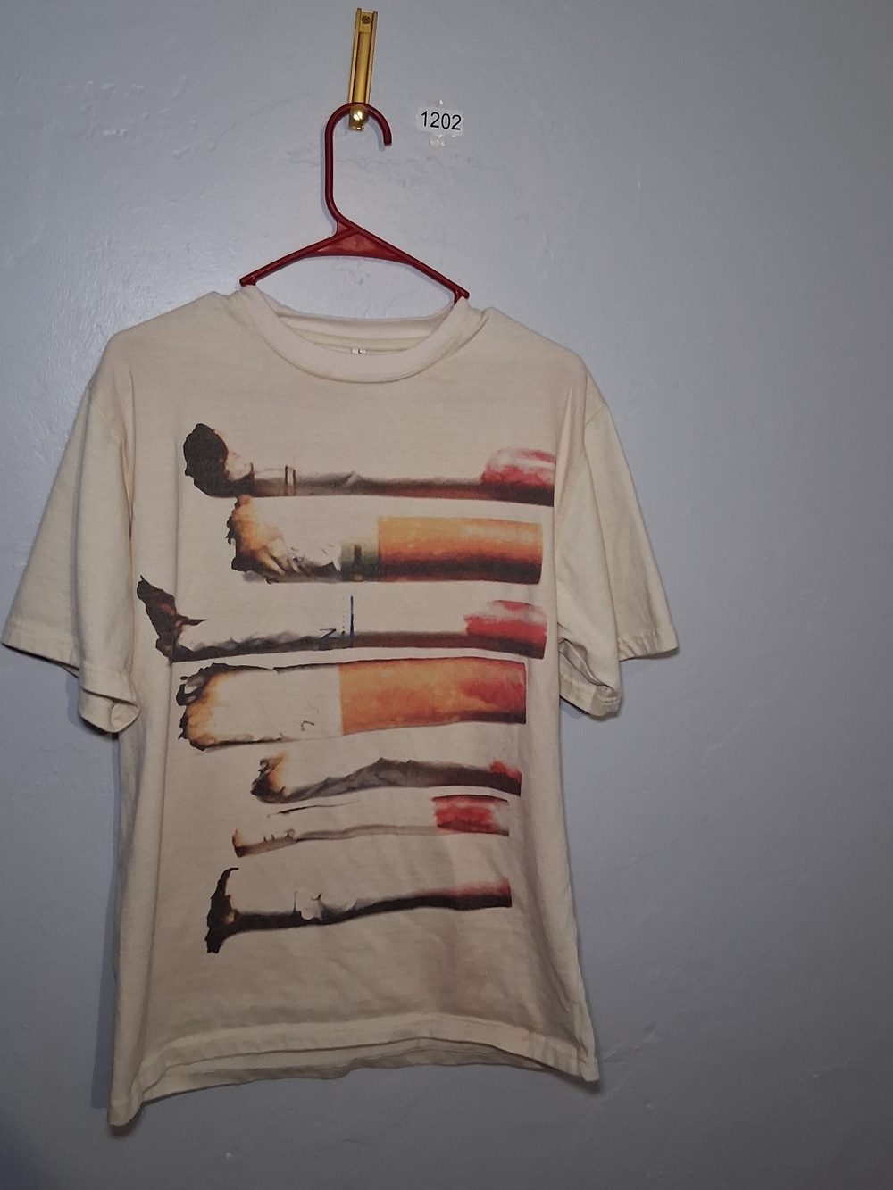 Men's Cream Short-Sleeve Graphic Tee with Cigarette Print